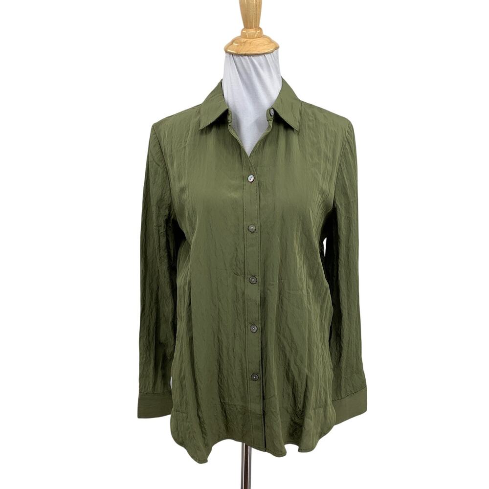Madewell Shirt Womens S Small Avocado Crinkled Button Up Relaxed Fit Long Sleeve
